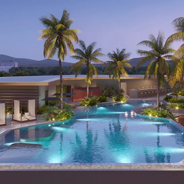 Luxury rooftop swimming pool at Highland Mayfields with panoramic views and premium leisure amenities.